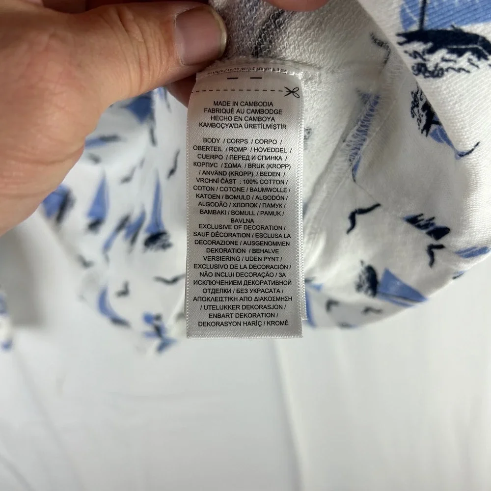 Polo Ralph Lauren Boys Spa Terry Sweatshirt White Blue Sailboats Bear Sz M 10-12